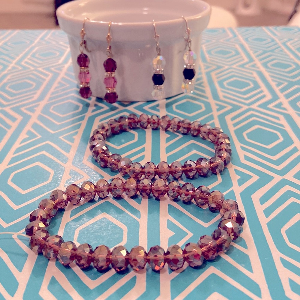 European crystal , earrings and double bracelet.